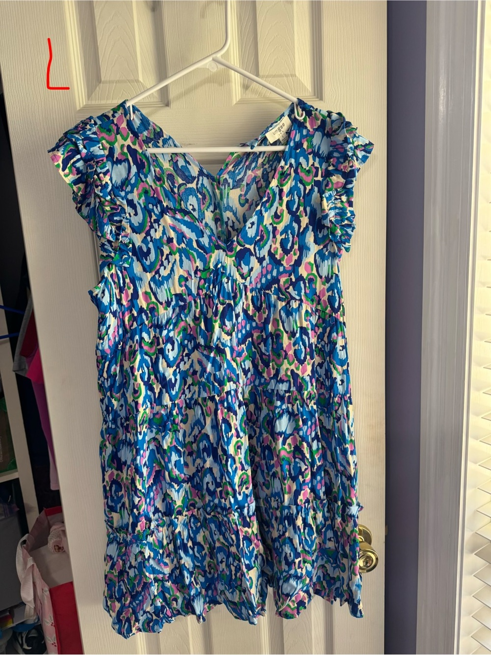 Umgee Blue Multi Floral Tiered Ruffle Dress